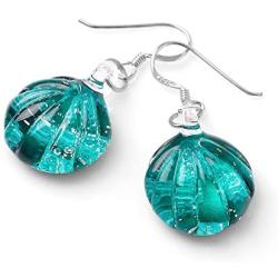 SUVANI Sterling Silver Hand Blown Glass Jewelry Clear Seashell Shaped Dangle Earrings, Color Variations
