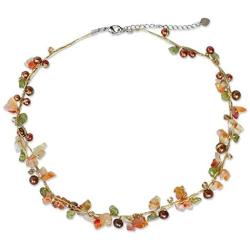 NOVICA Dyed Freshwater Cultured Pearl Necklace with Carnelian and Peridot Stones, 16.25'' Tropical Elite