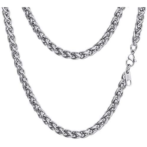 PROSTEEL Stainless Steel Chain Necklace for Men Women, Wheat Chain/Rope Chain/Box Chain, Black/Silver/Gold Tone, W:3mm/6mm, L: 18/20/22/24/26/28/30 inch, Come Gift Box