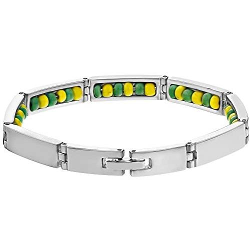Stainless Steel Link Santeria Inside Green Yellow Orula Babalawo Bracelet