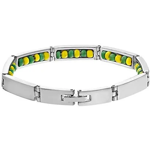 Stainless Steel Link Santeria Inside Green Yellow Orula Babalawo Bracelet Stainless Steel Link Santeria Inside Green Yellow Orula Babalawo Bracelet