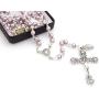 Catholic Silver Swarovski Pearl Rosary Necklace with Rose Detailed 2''L Crucifix Pendant (Italian Made)