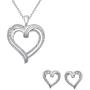 Jewelili Sterling Silver 1/2 CTTW Baguette and Round White Diamond Heart Pendant Necklace and Earrings Jewelry Set
