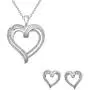 Jewelili Sterling Silver 1/2 CTTW Baguette and Round White Diamond Heart Pendant Necklace and Earrings Jewelry Set