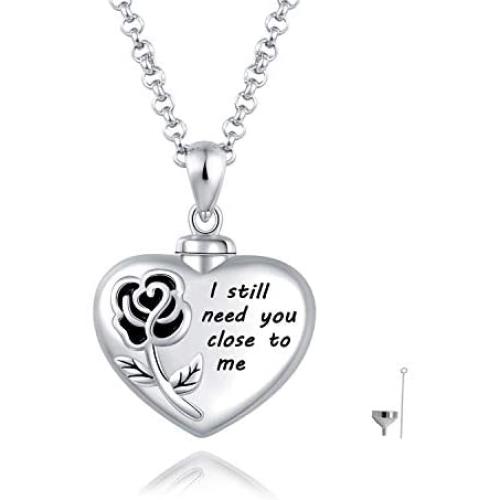 Cremation Jewelry Heart Urn Necklace for Ashes Keepsake w/Filler Kit Sterling Silver Memorial Locket Rose Flower Urn Pendant Necklace