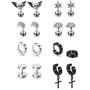 JOVIVI 8 Pairs Mixed Style Punk Skull/Plugs Taper/Cross Huggie Hoop Stainless Steel Screw Stud Earrings Set for Mens Womens Goth Jewelry