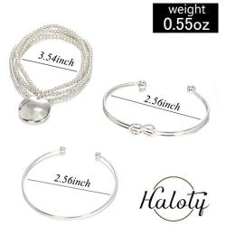 Haloty Boho Layered Knot Bangle Bracelets Silver Dainty Coin Beaded Hand Jewelry for Women and Girls(5Pcs)