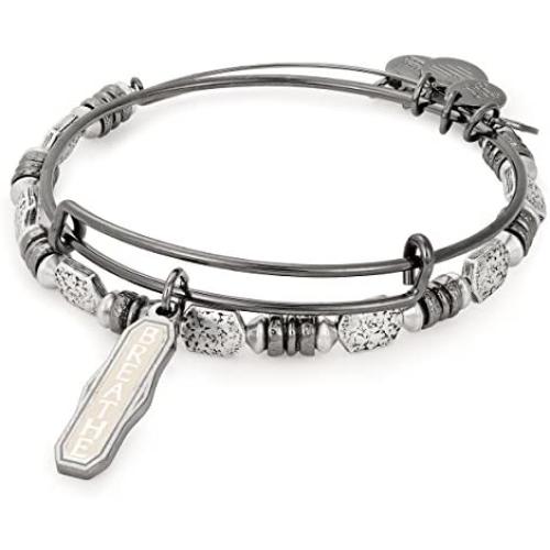 Alex and Ani Womens Color Infusion Breathe Set of 2 Two Tone Midnight Silver Bracelet, Midnight Silver, Expandable