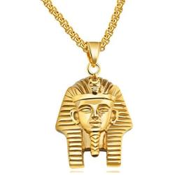Fusamk Punk Rock Titanium Steel Pharaoh Pendant Necklace,22'' Link Chain