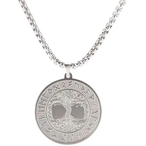 VASSAGO Stainless Steel Celtic Yggdrasil Tree of Life 24 Runes Pendant Necklace Round Charms Amulet Nordic Viking Jewelry for Men and Women VASSAGO Stainless Steel Celtic Yggdrasil Tree of Life 24 Runes Pendant Necklace Round Charms Amulet Nordic Viking Jewelry for Men and Women