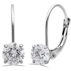 Jewelili 10kt Gold Drop Earrings set with 6mm Round Cut Swarovski Zirconia (2 cttw)