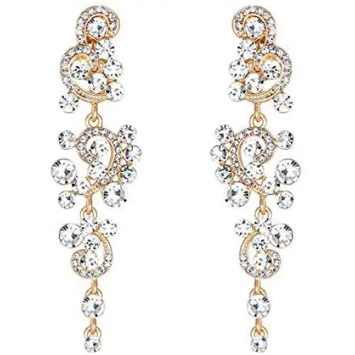 BriLove Womens Bohemian Boho Wedding Bridal Crystal Floral Vine Chandelier Hollow Clip-On Dangle Earrings BriLove Womens Bohemian Boho Wedding Bridal Crystal Floral Vine Chandelier Hollow Clip-On Dangle Earrings