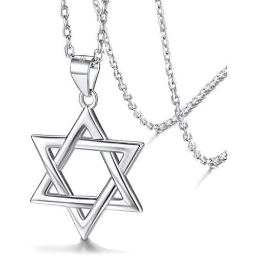 Silvora Sterling Silver Star of David Pendant Necklace with 22 in Rolo Chain Megan Cross Jewelry for Women