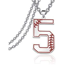 FAADBUK Baseball Initial Necklace Baseball Lucky Number Jewelry Baseball Jersey 0-9 Inspiration Pendant Necklace for Boy Men Girl Women