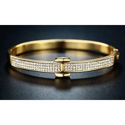 Bazel Gold Plated or White Gold Plated Crystal Belt Bangle (Gold)