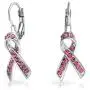 Crystal Pink Breast Cancer Awareness Support Ribbon Earrings For Women Leverback Silver Plated Alloy Crystal Pink Breast Cancer Awareness Support Ribbon Earrings For Women Leverback Silver Plated Alloy