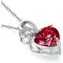 Lab-Created Gemstone Birthstone Heart and Diamond Accent Necklace Pendant Charm in 10k White Gold or 10k Yellow Gold plated or 925 Sterling Sliver with 18” Chain (Choose your Birthstone)