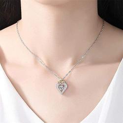 Uloveido Two Tones Gold Crown Heart Pendant Necklace Round CZ Valentines Jewelry for Women Y1112