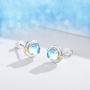 Moonstone Earrings for Women,Star/Evil Eye/Moon Star/Penguin S925 Sterling Silver Hypoallergenic 5mm Moonstone Stud Animal Minimalist Earrings for Sensitive Ears Gift for Lover
