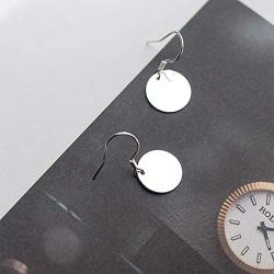 Round Disc Circle Plate Minimalist Fishhook S925 Sterling Silver Elegant Dangle Drop Earrings Chic Geometric Dangling Hanging Fashion Lightweight Simple Modern Statement Jewelry Gifts for Best Friend
