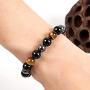 Rustenhof Tiger Eye & Hematite & Black Obsidian 10mm Beaded Triple Protection Bracelet Healing Rope Man Stone