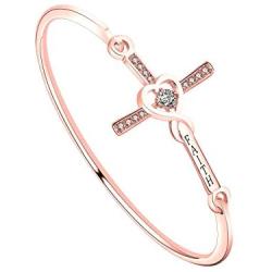 WUSUANED Infinity Love Heart God Cross with Faith Inscription Christian Bracelet Religious Gift for Women Girls