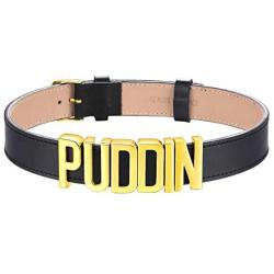GoldChic Jewelry 5.5mm/19mm Wide Adjustable Customized Punk Black Genuine Leather Puddin/Initial Name Choker Costume Neck Collar Necklace for Women Girls Kids (Fit Neck Size 14.5-17 inch)