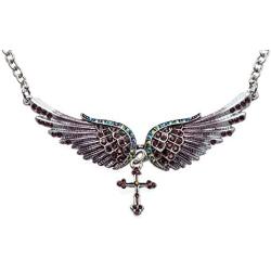 Hiddlston Crystal Guardian Angel Wing Jewelry Cross Custom Choker Necklace Chain for Women Biker Teen Girls Jewelry