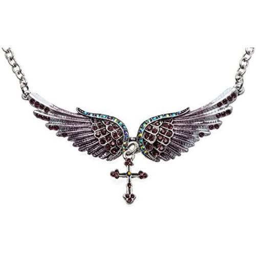 Hiddlston Crystal Guardian Angel Wing Jewelry Cross Custom Choker Necklace Chain for Women Biker Teen Girls Jewelry