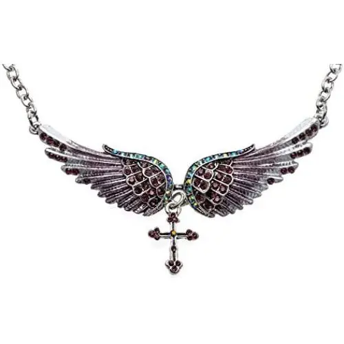Hiddlston Crystal Guardian Angel Wing Jewelry Cross Custom Choker Necklace Chain for Women Biker Teen Girls Jewelry