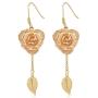 Rose Gold Earrings, Gift for Women & Girls ZJchao 24K Gold Real Flower Petal Dangle with Leaf Long Drop Rose Jewelry