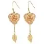 Rose Gold Earrings, Gift for Women & Girls ZJchao 24K Gold Real Flower Petal Dangle with Leaf Long Drop Rose Jewelry