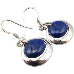 SilverStarJewel 925 Stamp Pure Sterling Silver Lapis Lazuli Earrings 1.3'' Fashion Gemstone