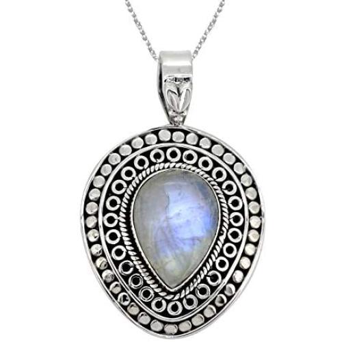 YoTreasure 1.73'' Moonstone Solid 925 Sterling Silver Chain Pendant Jewelry