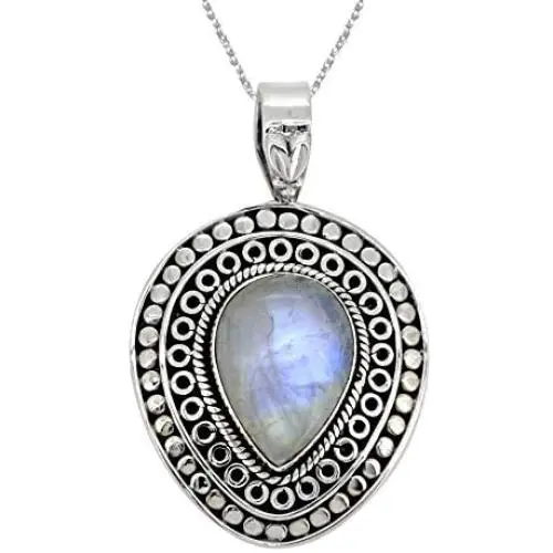YoTreasure 1.73'' Moonstone Solid 925 Sterling Silver Chain Pendant Jewelry YoTreasure 1.73'' Moonstone Solid 925 Sterling Silver Chain Pendant Jewelry