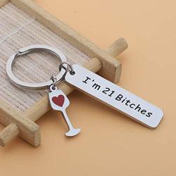 BEKECH 21st Birthday Gifts for Her Im 21 Bitch Keychain Celebrate Turning Twenty One 21st Birthday Gift Happy Birthday Jewelry 21st Birthday Party Fabulous Keepsake