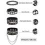 LOLIAS 4 Pcs Black Punk Cuff Bracelet for Men Women Gothic Strap Biker Halloween Rivet Costume Adjustable Wristband Bracelets Set