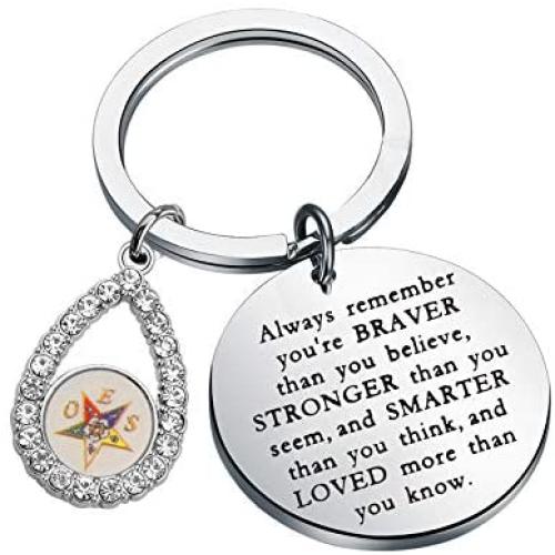 WSNANG Order of The Eastern Star Infinity Necklace OES Sorority Jewelry for BFF Sisterhood Friendship Gift You are Braver Stronger Smarter Than You Think Keychain