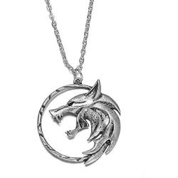 hanreshe Witcher Necklace Wild Hunt Medallion Necklace Witcher Pendant Women Men Punk Jewelry Pendant Wolf Metal Chain Witcher Cosplay