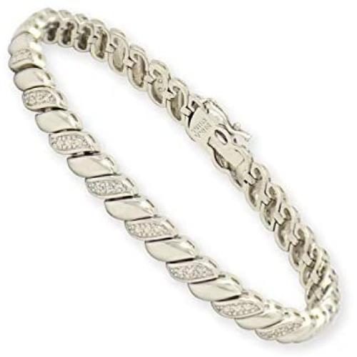 SHKA 18 K Platinum Plated S Link Tennis Bracelet CZ Bracelets with Sparking Wave Pave Crystal Wrap Cubic Zirconia for Men and Women
