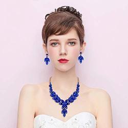 BriLove Womens Wedding Bridal Crystal Multi Teardrop-Shape Flower Hollow Enamel Statement Necklace Dangle Earrings Set