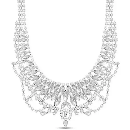 Steve Madden Rhodium Plated Marquis Crystal Bib Statement Necklace for Women