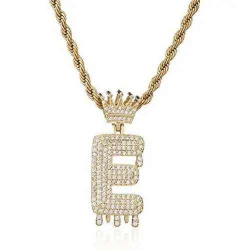 cmoonry Gold Plated Hip Hop Initial Letter Pendant Necklace for Men Women Bling Bling CZ Crown King Necklace with 24“ Twist Chain cmoonry Gold Plated Hip Hop Initial Letter Pendant Necklace for Men Women Bling Bling CZ Crown King Necklace with 24“ Twist Chain