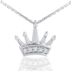 TJD 0.04 Carat Natural Diamond Necklace 925 Sterling Silver (H-I Color, I2-I3 Clarity) Diamond Studded Princess Crown Pendant Necklace for Women Diamond Jewelry Gifts for Women