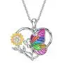 YFN Sterling Silver Butterfly Necklace with Sunflower Pendant Necklaces Gift for Women Girls 18''