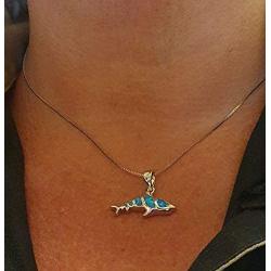 Bamos Ocean Opal Necklace for Women Girls Boys, 14K Gold Plated Shark/Sea Turtle/Dolphin/Starfish/Sailfish/Penguin/Seahorse/Conch/Stingray/Whale Tail Pendant Necklace, 16.5''-18.0''
