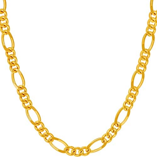 Lifetime Jewelry 5.5mm Rounded Figaro Chain Necklace 24k Real Gold Plated