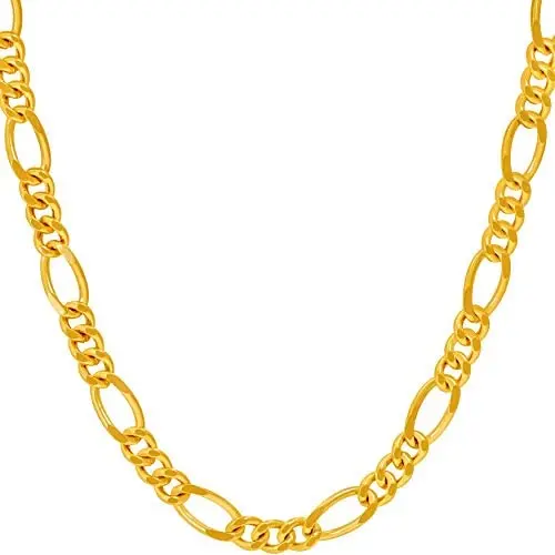 Lifetime Jewelry 5.5mm Rounded Figaro Chain Necklace 24k Real Gold Plated Lifetime Jewelry 5.5mm Rounded Figaro Chain Necklace 24k Real Gold Plated