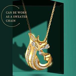 Womens pendant necklace, 18K gold zirconium-plated zirconium fox pendant, with stainless steel necklace, pendant can be used as a brooch
