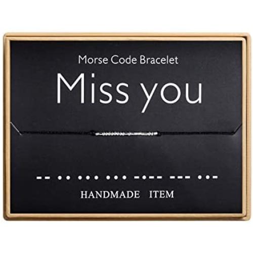 Miss You Morse Code Bracelet Handmade Bead Adjustable String Bracelets Inspirational Jewelry for Women